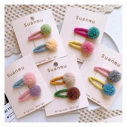 Hair Accessories Korean Style Children Cute Clips Autumn Ball Colour Wool Felt Water Drop Pins For Girl Fashion Delivery Baby Kids Mate Dhs2K