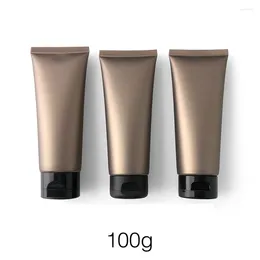 Storage Bottles 100g Cosmetics Facial Lotion Cream Container 100ml Matte Brown Gold Plastic Squeeze Bottle Empty Refillable Travel Use Soft