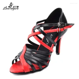 Dance Shoes Ladingwu Brand Artificial Leather Black And Red Latin Woman Soft Bottom Ballroom Party Heels