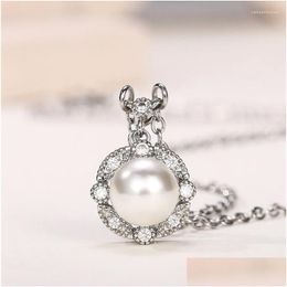 Pendant Necklaces Caoshi Elegant Lady Engagement Necklace With Simated Pearl Shiny Zirconia Accessories For Ceremony Drop Delivery Jew Dhcbg