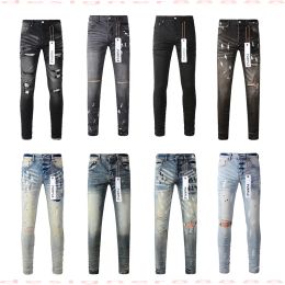 lila jeans designer jeans för mens lila varumärke jeans hål mager motorcykel trendig rippat lapptäckhål året runt slim ben
