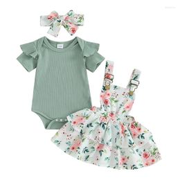 Clothing Sets Bmnmsl Baby Girls 3Pcs Spring Outfits Romper Floral Suspender Skirt Headband Set Born Clothes