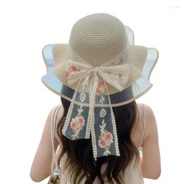 Berets Fashion Elegant Ribbon Bow-Knot Outdoor Women Men Unisex Spring Summer Breathable Sun Straw Braid Floppy Fedora Beach Panama Cap