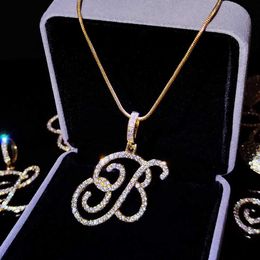 Pendant Necklaces Flatfoosie New A-Z Cursive Initial Letter Name Pendant Necklace For Women Simple Rope Chain Letter Necklace Fashion Jewellery Gift 240330