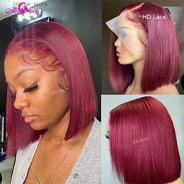 Synthetic Wigs 180% Density 99J Burgundy Short Bob Wig Human Hair 13X4 Lace Frontal Wigs For Women Natural Colour Lace Front Bob Wig Pre Plucked Y240401