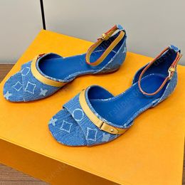 Fashion blue denim sandals flat sandals luxury sandals ladies sandal brand sandals Letter Sandals Retro Elegant Sandal Denim sandal sheepskin lining sandal 35 42