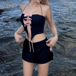 Work Dresses Soefdioo Bowknot Decoration 2 Piece Sets Sexy Bandage Halter Crop Tops And Bodycon Mini Skirts Suits 2024 Summer Fashion
