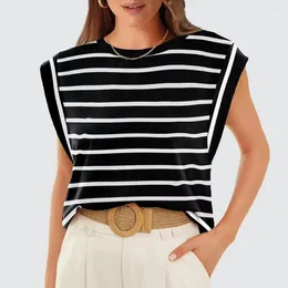 Women's Blouses Women Summer Tank Top Striped Color Block For O-neck Tee With Loose Fit Streetwear Vest Ladies Female