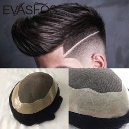 Toupees Toupees EVASFOS Toupee Men Fine Mono Lace & NPU Hairpiece Prosthesis Unit Male Real Indian Human Hair Replacement System Men's