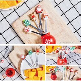 Forks R2JC 5pcs Fruit Fork Picks For Kids Christmas Decor Cake Dessert Holder