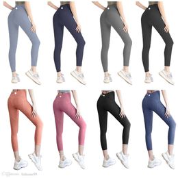 2024 lululemenI Yoga Leggings Women Shorts Cropped Outfits Lady Sports Yoga Ladies Pants Exercise Fiess Wear Girls Running Leggings Gym Slim Fit Align Pants kg556