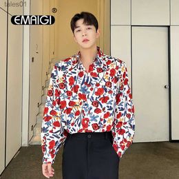 Men's Plus Tees Polos Net Celebrity INS Fashion Shirt Men Loose Casual Vintage Long Sleeve Flower Dress Male Floral Lantern Beach Shirts yq240401