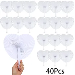 Decorative Figurines 40Pcs White Paper Fans Wedding Round Shaped Folding Plastic Handle For Women Men Guest Celebration