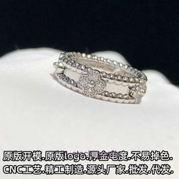 vancleff High grade designer rings for womens V Gold Narrow Plate Kaleidoscope Clover Index Finger Couple Female Full Diamond Light Luxury Personality Tail