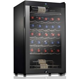 Nutrichef 34 Bottle Compressor Cooler Cooling System | Large Independent Wine Cellar Refrigerator Suitable for Red and White Champagne or Sparkling, Black Glass