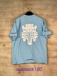 Fashion Brand classic short t shirt online store 2024 New Trendy Sanskrit Letter Print Sky Blue Sword Mens and Womens Short Have Real Logo