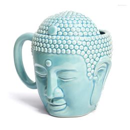 Mugs Coffee Cup Tathagata Buddha Shape Durable Buddha's Head Ceramic Green