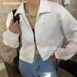 Women's Hoodies Women Basic Crop Y2k Korean Fashion Sweatshirt Vintage Aesthetic Zipper Harajuku Oversized Clothes Girl Short