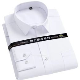 Mens Strech Solid Dress Shirt Anti-Wrinkle Long Sleeve Plain Casual Shirts Male Regular Fit Non-iron Easy Care Work Clothes Man 240320