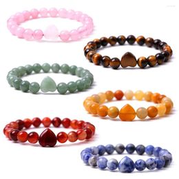 Charm Bracelets 10pcs Natural Stone Rose Quartz Topaz Tiger's Eye Agate Heart Bracelet Stretch Jewelry For Women Men