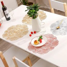 Table Mats 1PCS Flower ROSE Round Placemats Restaurant Hollow PVC Decoration Meal Mat Anti- Dining Line Steak Plate Gold