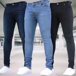 Man Pants Retro Washing Zipper Stretch Jeans Casual Slim Fit Trousers Male Plus Size Pencil Pants Denim Skinny Jeans for Men 240319