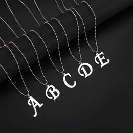 Pendant Necklaces Skyrim Stainless Steel Initial A-Z Capital Letter Pendant Necklace for Men Alphabet Beaded Chain Necklaces Fashion Jewellery Gift 240330