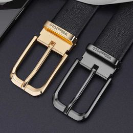 Belts Belt mens safety pin buckle genuine leather belt mens first layer denim business leisure casual belt gift box Q240401