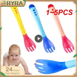 Spoons 1-5PCS Easy To Clean Infant Soft Head Heat-resistant Baby Utensils Spoon And Fork Set Top-rated Feeding Born