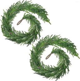 Decorative Flowers 1/2PCS 5 Feet Christmas Table Runner Norfolk Pine Garland Artificial Faux Greenery Wreath Rustic Xmas Door Home Mantle