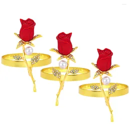 Table Cloth 3pcs Rose Flower Napkin Rings Alloy Party Buckles