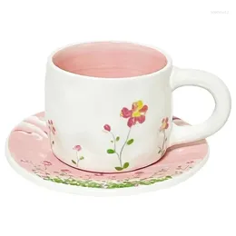 Mugs Pink Tulip Ceramic Coffee Cup And Dish Set Duplex French Afternoon Tea Premium Sense Exquisite