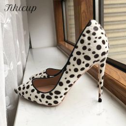 Pumps Tikicup Polka Dot Print Women Flock Pointy Toe High Heel Shoes Sexy Spotted Patten Stiletto Pumps White Large Size 43 44 45