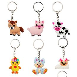 Keychains Lanyards In Bk Cartoon Cute Farm Animal Keychain Pendant Gift Alloy Plastic Pvc Rubber Rabbit Pig Bag Car Jewellery Accessor Dha2J