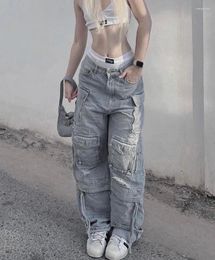 Women's Jeans American Style Multi-pocket Washed Overalls For Women Y2k Retro Street Loose Baggy Harajuku Hip Hop Trousers