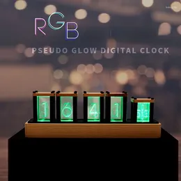 Table Clocks Led Quasi Glow Tube Creative DIY Digital Clock Bedroom Study Retro Luminous Desk Log Material