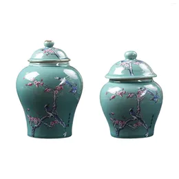 Storage Bottles Ceramic Ginger Jar Home Office Decor Oriental Style Dried Flower Vase Glazed