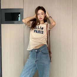 High Edition~shenzhen Nanyou 2024 Spring/summer New Product CE Letter Patch Embroidered Round Neck Short Sleeve T-shirt Top for Women