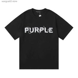 Men's T-Shirts 2024 summer new 1 1 tide brand purple brand simple solid Colour printing gauche casual T-shirt men and women T240401