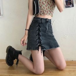 Womens Summer Skirt A Line Wrap Sexy Short Mini Skirts Babes Denim Midi with Slit High Waist Women Y2k Jean 240401