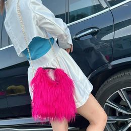 Evening Bags Luxury Designer Fluffy Plush Tote Candy Color Long Fur Handbags Faux For Women Warm Soft Shoulder Crossbody Bag
