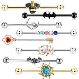 Other 8 barbell piercing ring nose ears brow body lift nipple tongue lips belly button jewelry 14g external thread long rod piercing dia