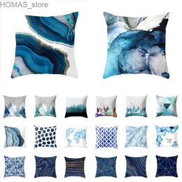 Pillow Case 45x45cm Modern Geometric Cushion Cover Art Blue Marble Print case Car Sofa Office Waist Throw Home Decor Y240407