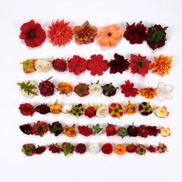 Decorative Flowers 58Pcs Burgundy Artificial Silk Kit DIY Crafts Junk Journal Scrapbook Party Ornamennt Wall Table Decor