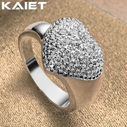 Cluster Rings KAIET 925 Silver Color Full Heart Crystal 7-10# Ring For Women Lover Party Fashion Accessories Jewelry