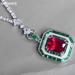 Pendant Necklaces KQDANCE Rectangle 12*16mm Lab Green Gem Emerald Red Ruby Diamond Pendants Zircon Tennis Chain Necklace Luxury Jewellery For Women 240401