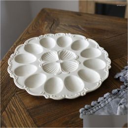 Dishes Plates Antique Carved Creamy Ceramic Tableware Kitchen Egg Tray Drop Delivery Home Garden Dining Bar Dinnerware Dhtvz