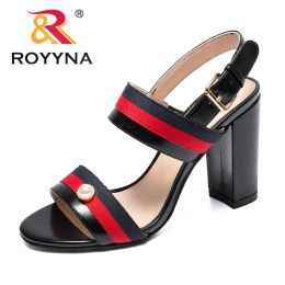 Sandals ROYYNA New Fashion Style Women Sandals High Heels Femme Summer Shoes Back Strap Feminino Sandals Comfortable Fast Free Shipping