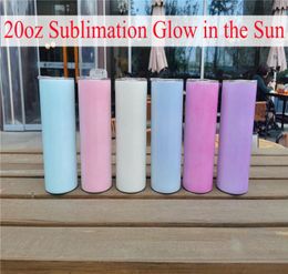 20oz Straight Glow in the Sun Tumbler 6 Colors Mugs Stainless Steel Double Vacuum Insulation Cups With A Sealing Lid And Plastic S9055994