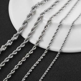 Pendant Necklaces 2.3mm/3mm/4mm/5mm/6mm Stainless Steel Twisted Rope Chain Silver Colour Necklace for Men Women 16 to 30 Inches 240330